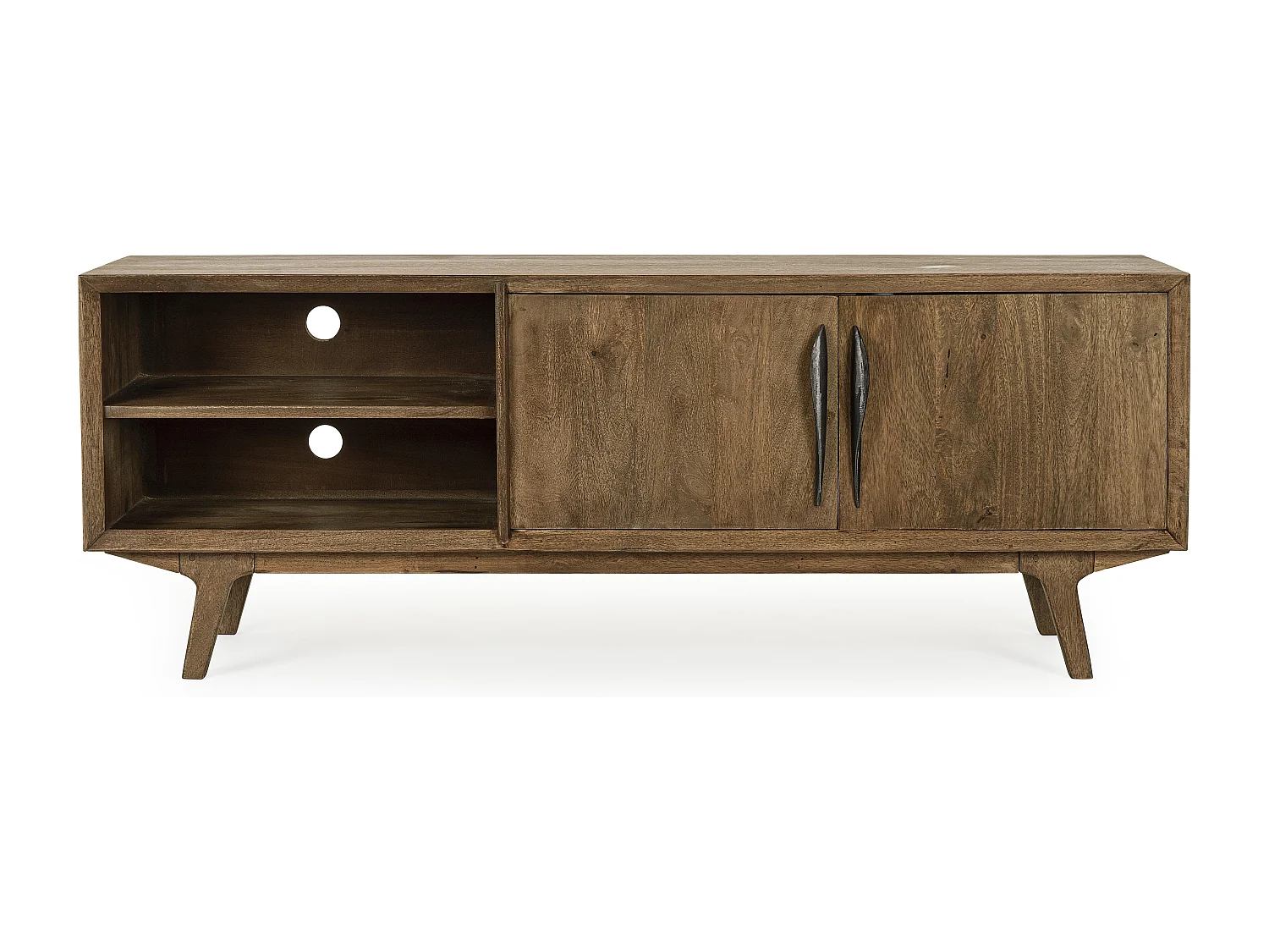 Meuble TV en bois de manguier marron 2 niches 2 tiroirs Kamy 152cm