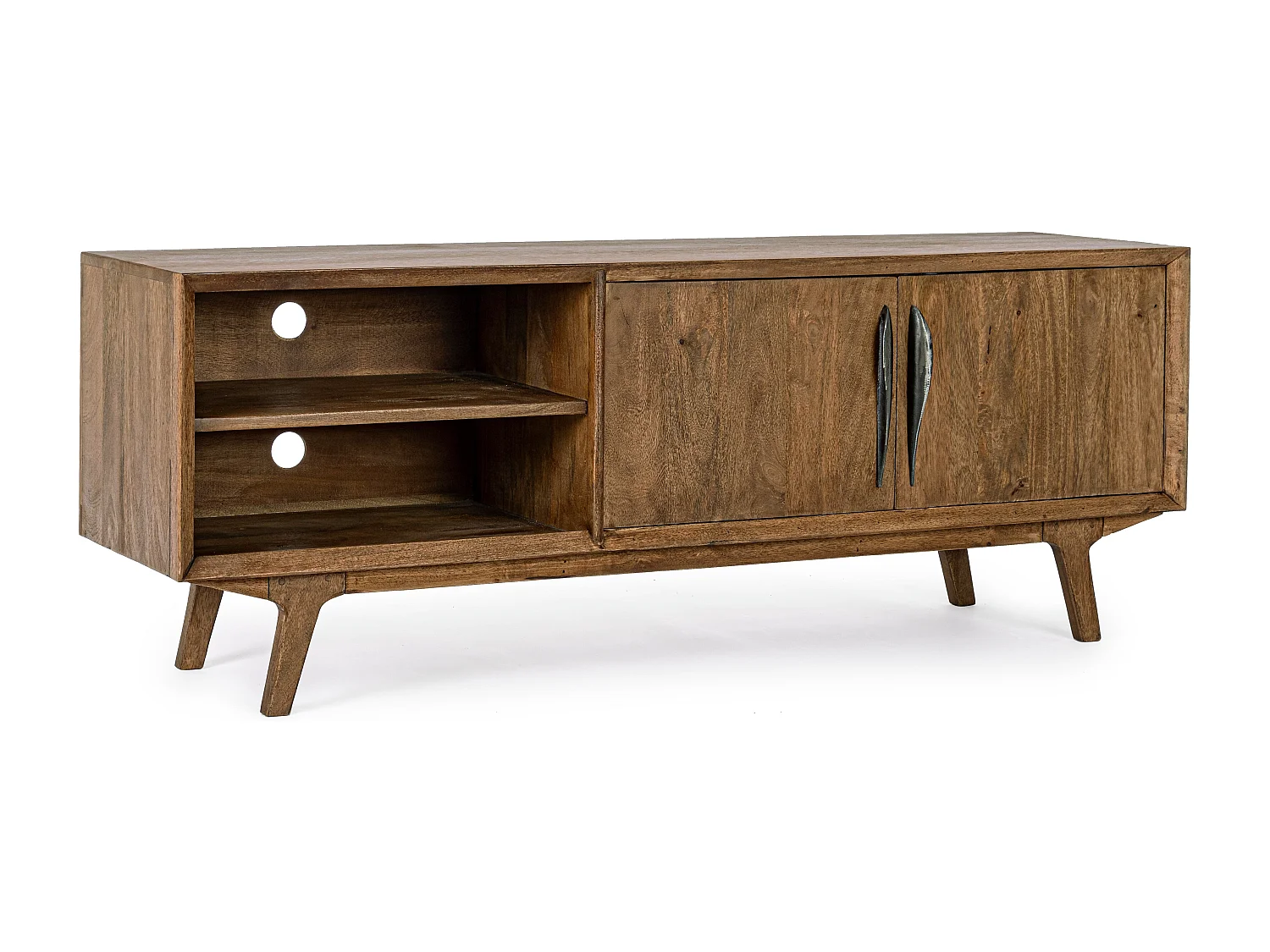 Meuble TV en bois de manguier marron 2 niches 2 tiroirs Kamy 152cm