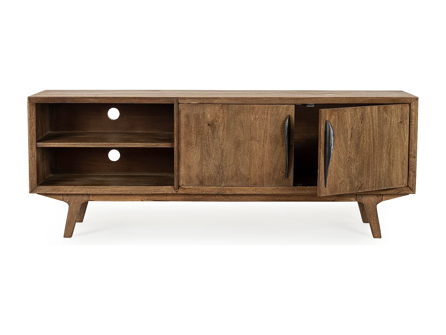 Meuble TV en bois de manguier marron 2 niches 2 tiroirs Kamy 152cm