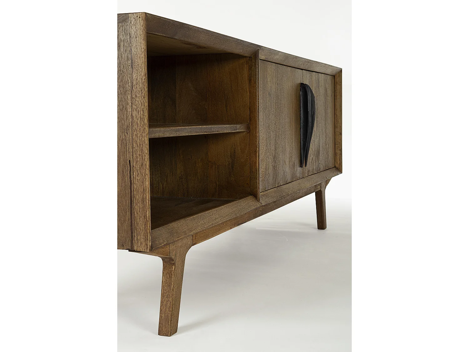 Meuble TV en bois de manguier marron 2 niches 2 tiroirs Kamy 152cm