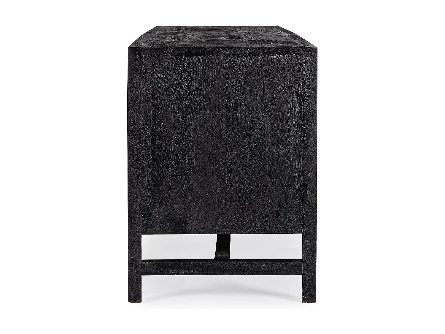 Meuble TV 2 portes 1 tiroir en bois massif noir de manguier et rotin noir Waky 180cm