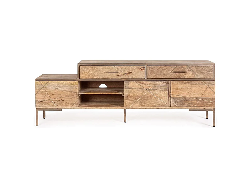 Meuble TV bois de manguier naturel et pieds acier laiton mat Jonky 175cm