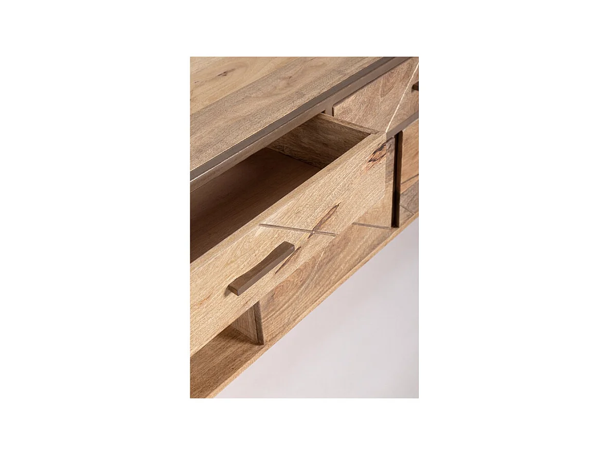 Meuble TV bois de manguier naturel et pieds acier laiton mat Jonky 175cm