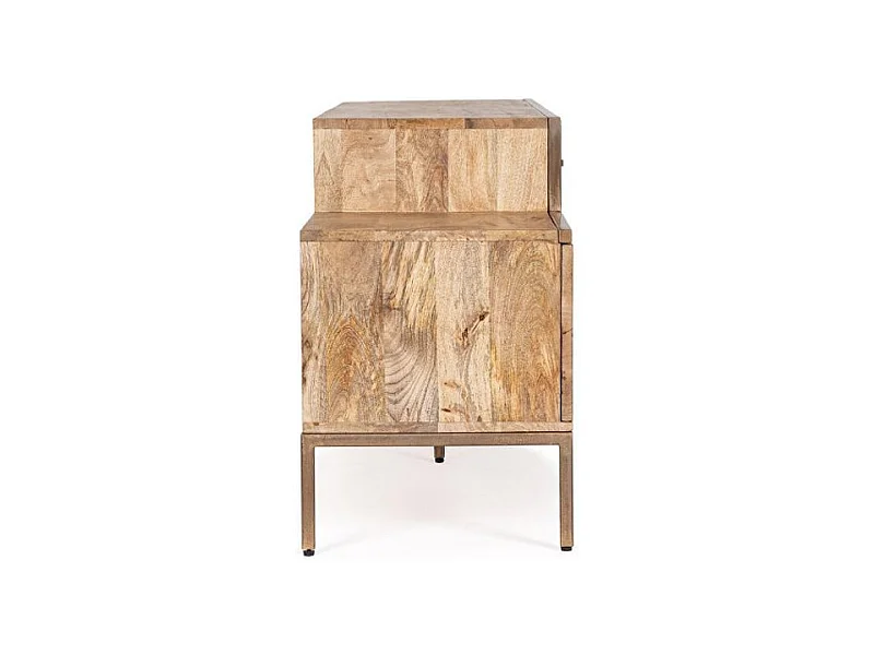 Meuble TV bois de manguier naturel et pieds acier laiton mat Jonky 175cm