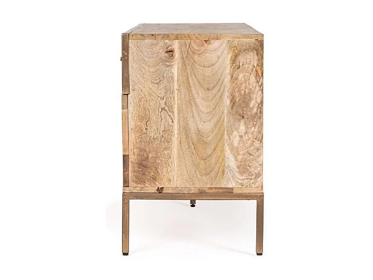 Meuble TV bois de manguier naturel et pieds acier laiton mat Jonky 175cm