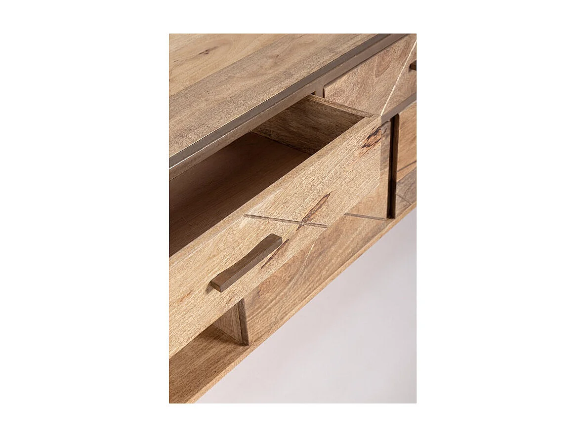 Meuble TV bois de manguier naturel et pieds acier laiton mat Jonky 175cm