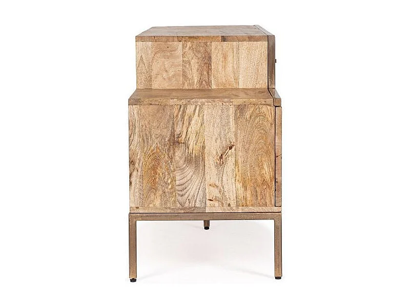 Meuble TV bois de manguier naturel et pieds acier laiton mat Jonky 175cm