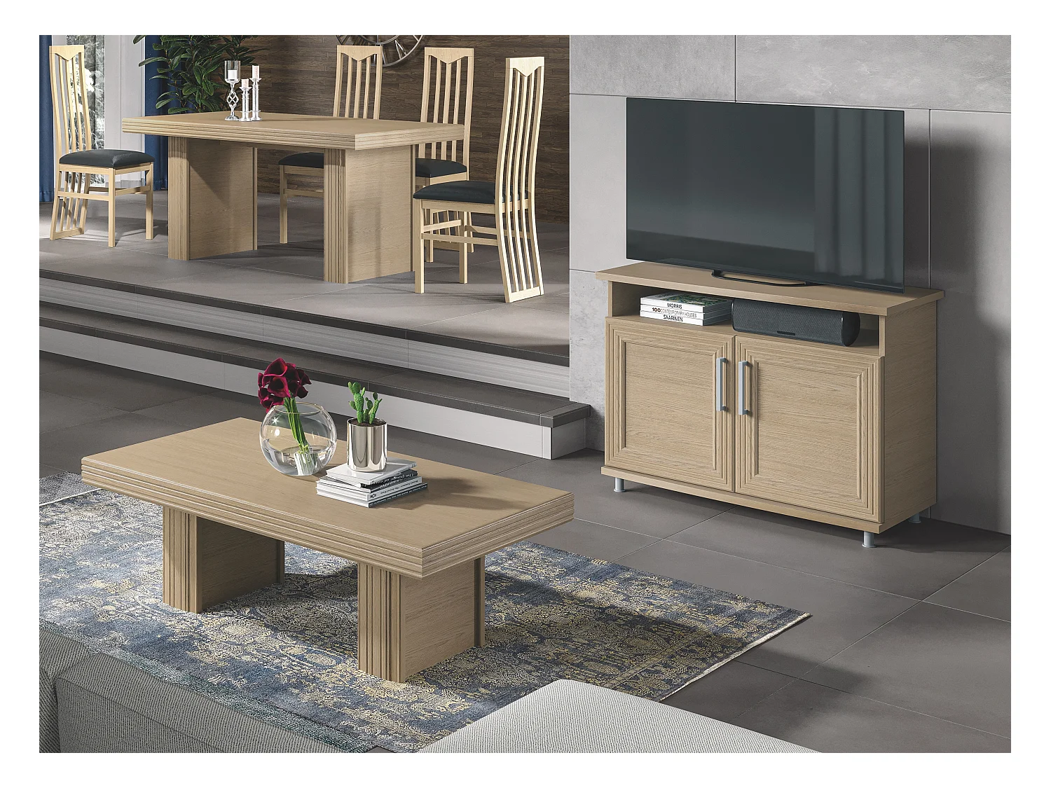 Meuble TV moderne 2 portes 1 niche chêne clair Italino 105cm