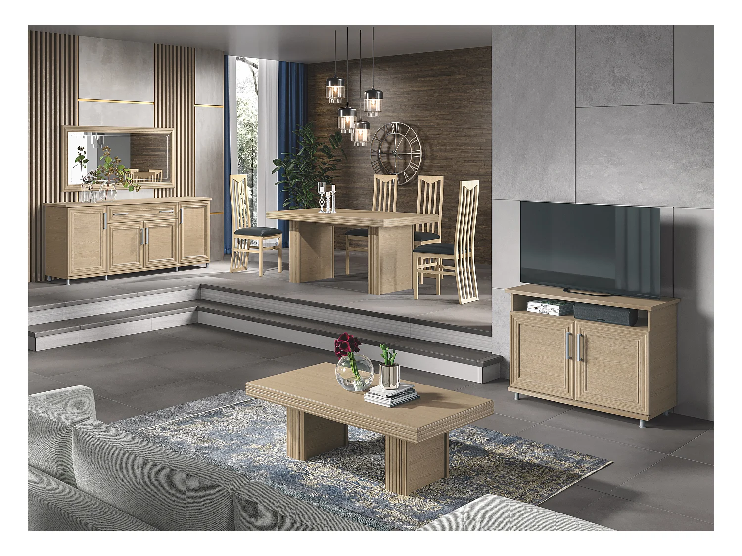 Meuble TV moderne 2 portes 1 niche chêne clair Italino 105cm