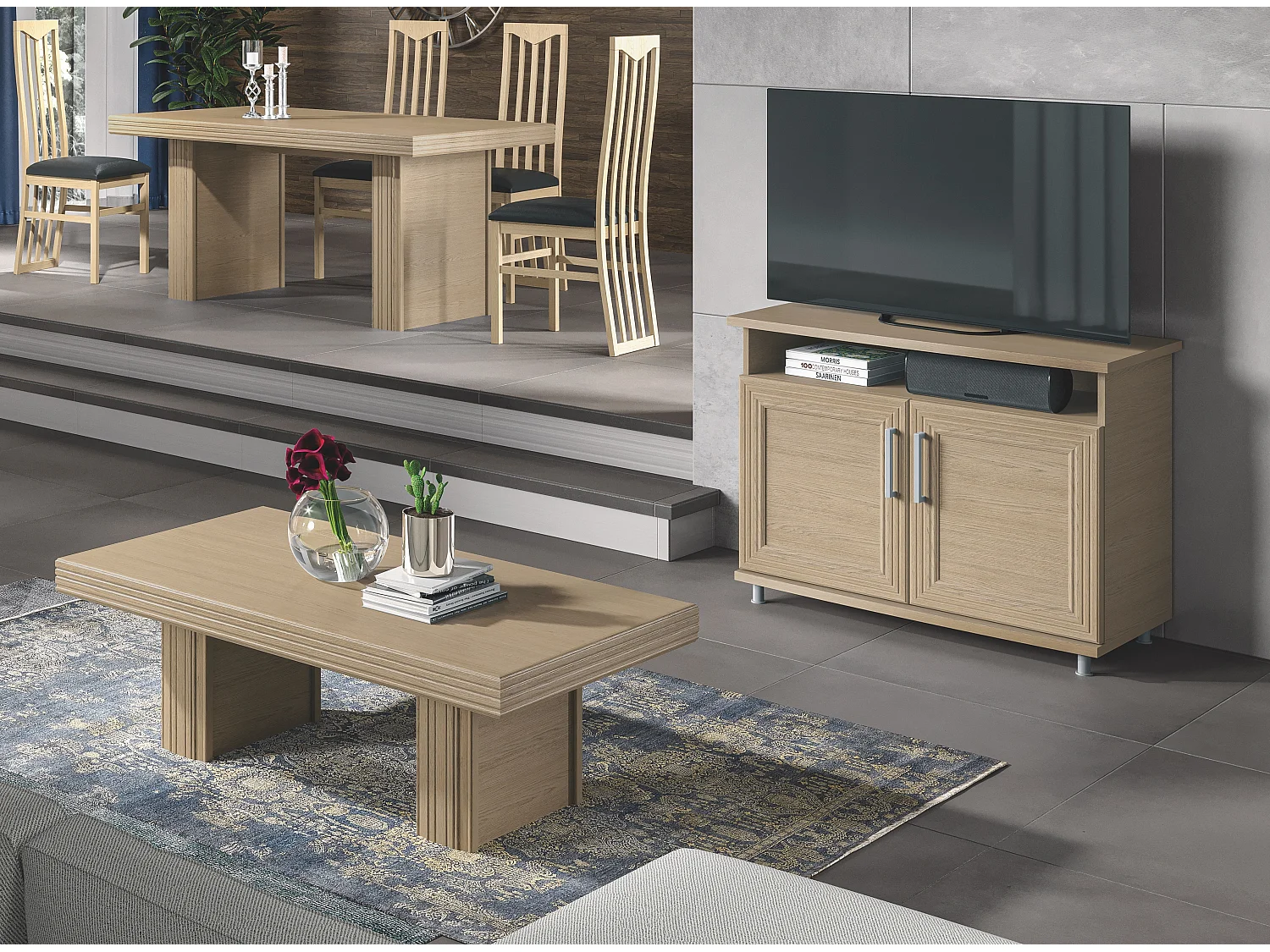 Meuble TV moderne 2 portes 1 niche chêne clair Italino 105cm