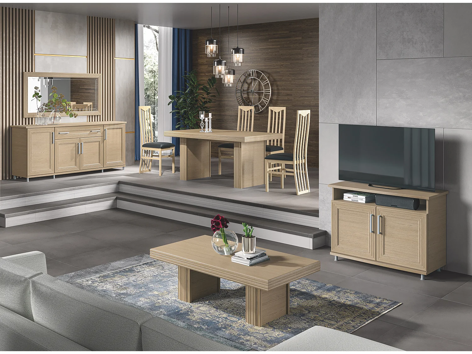 Meuble TV moderne 2 portes 1 niche chêne clair Italino 105cm