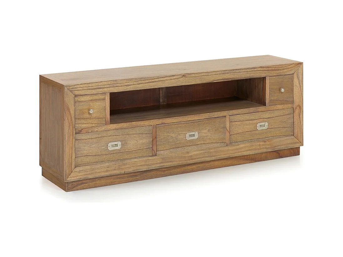 Mueble TV Mindy madera maciza natural 5 cajones 1 hornacina Mazari 160 cm