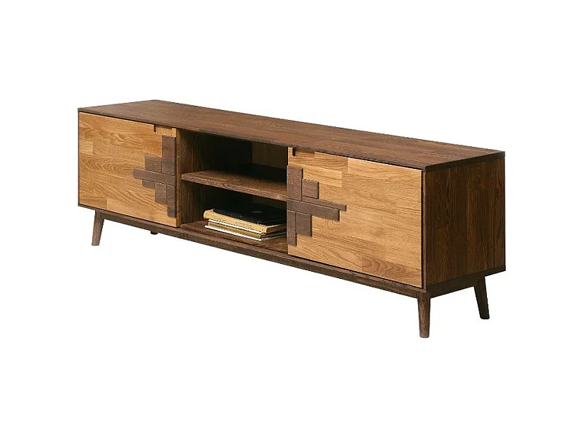 Meuble TV en chêne massif naturel et marron Thayla 180cm