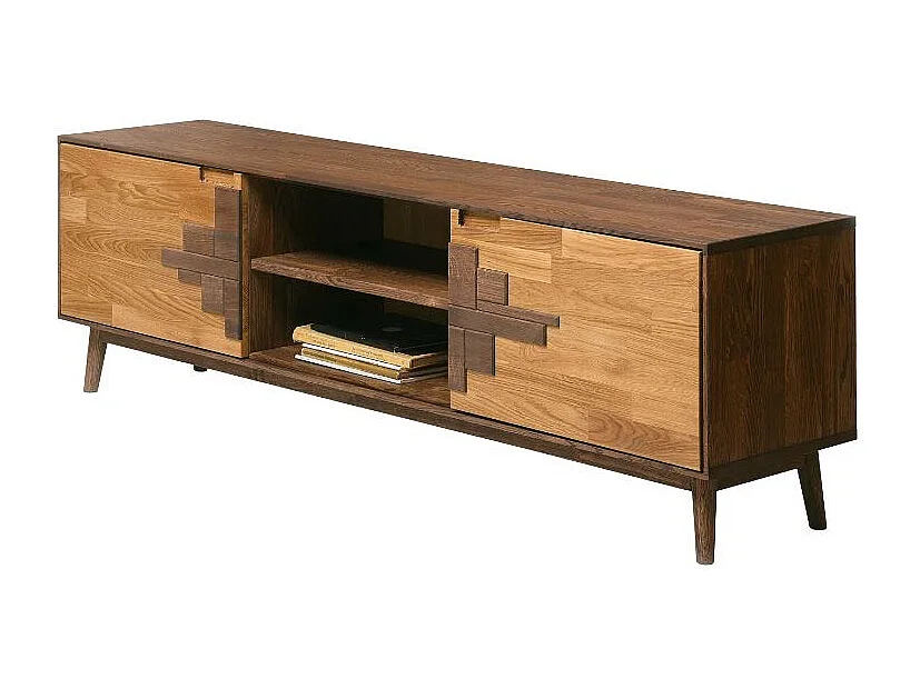 Mueble TV de roble macizo natural y marrón Thayla 180 cm