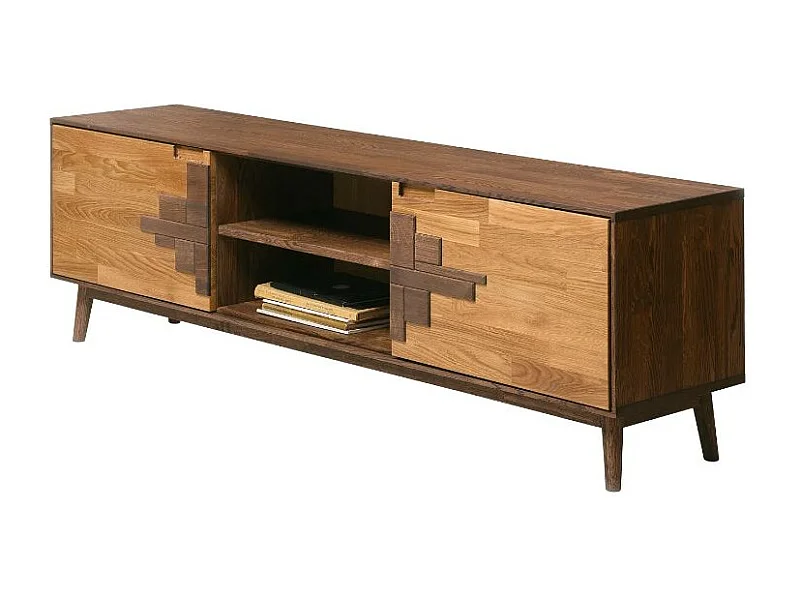 Mueble TV de roble macizo natural y marrón Thayla 180 cm