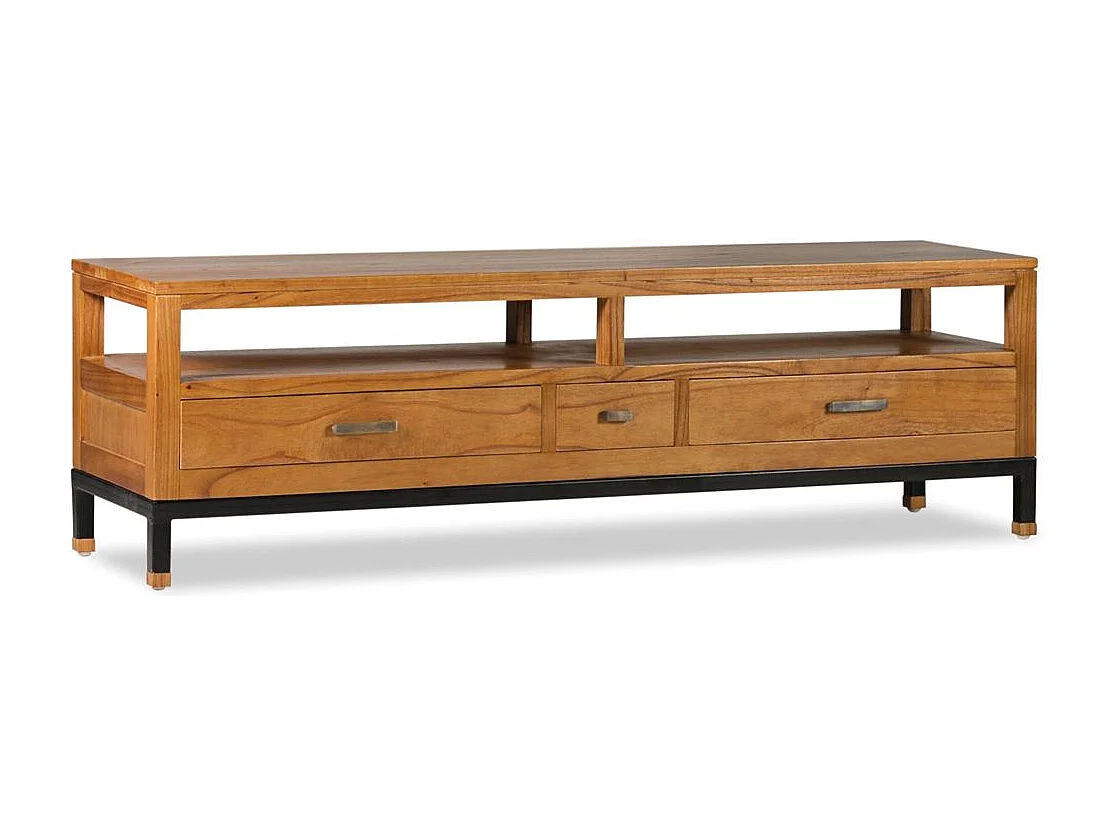 Meuble TV en bois clair massif de Mindy 3 tiroirs Zandhu 150cm