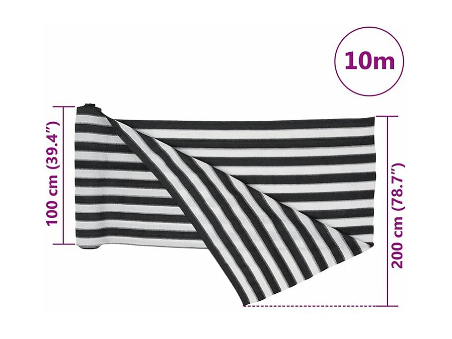 Filet brise-vue anthracite et blanc 2x10 m PEHD 75 g-m²