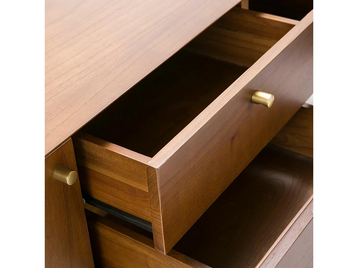 Meuble TV 2 portes 2 tiroirs bois massif foncé et noir Vazen 160cm