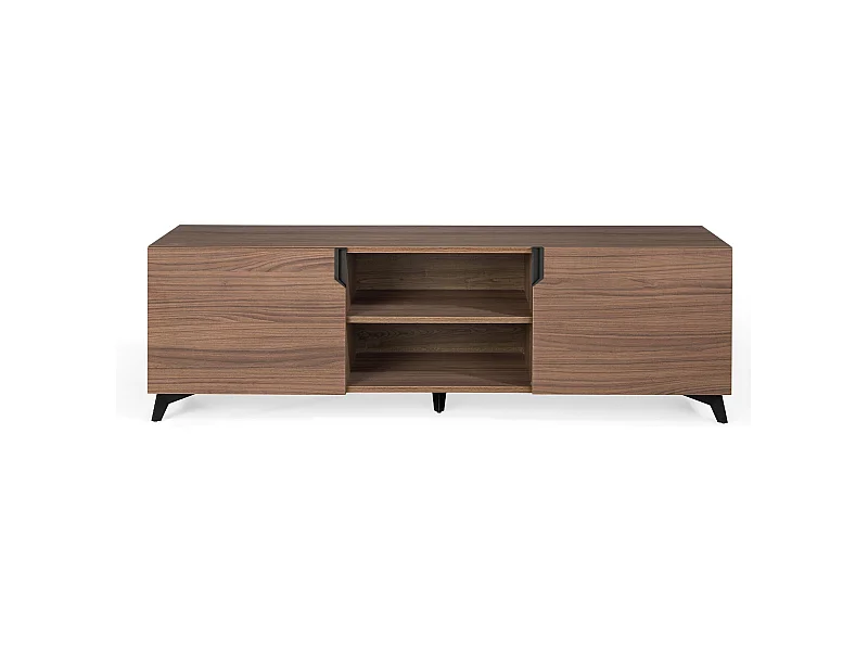 Mueble TV Kalieto 2 puertas 2 nichos de madera marrón con patas de acero negro 180 cm