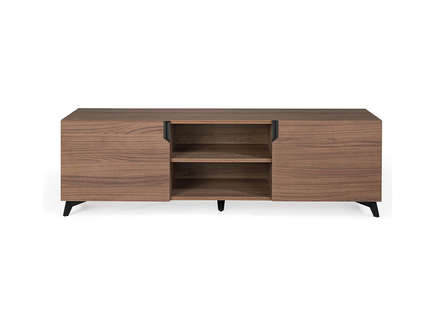 Mueble TV Kalieto 2 puertas 2 nichos de madera marrón con patas de acero negro 180 cm
