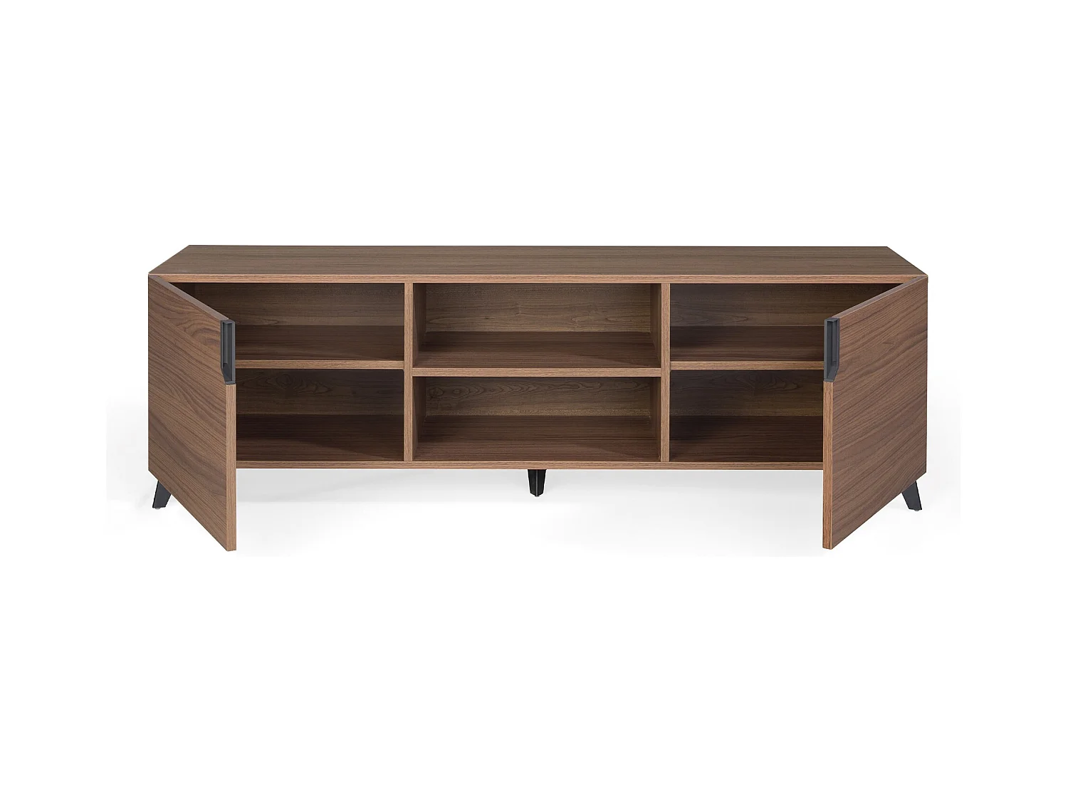 Mueble TV Kalieto 2 puertas 2 nichos de madera marrón con patas de acero negro 180 cm