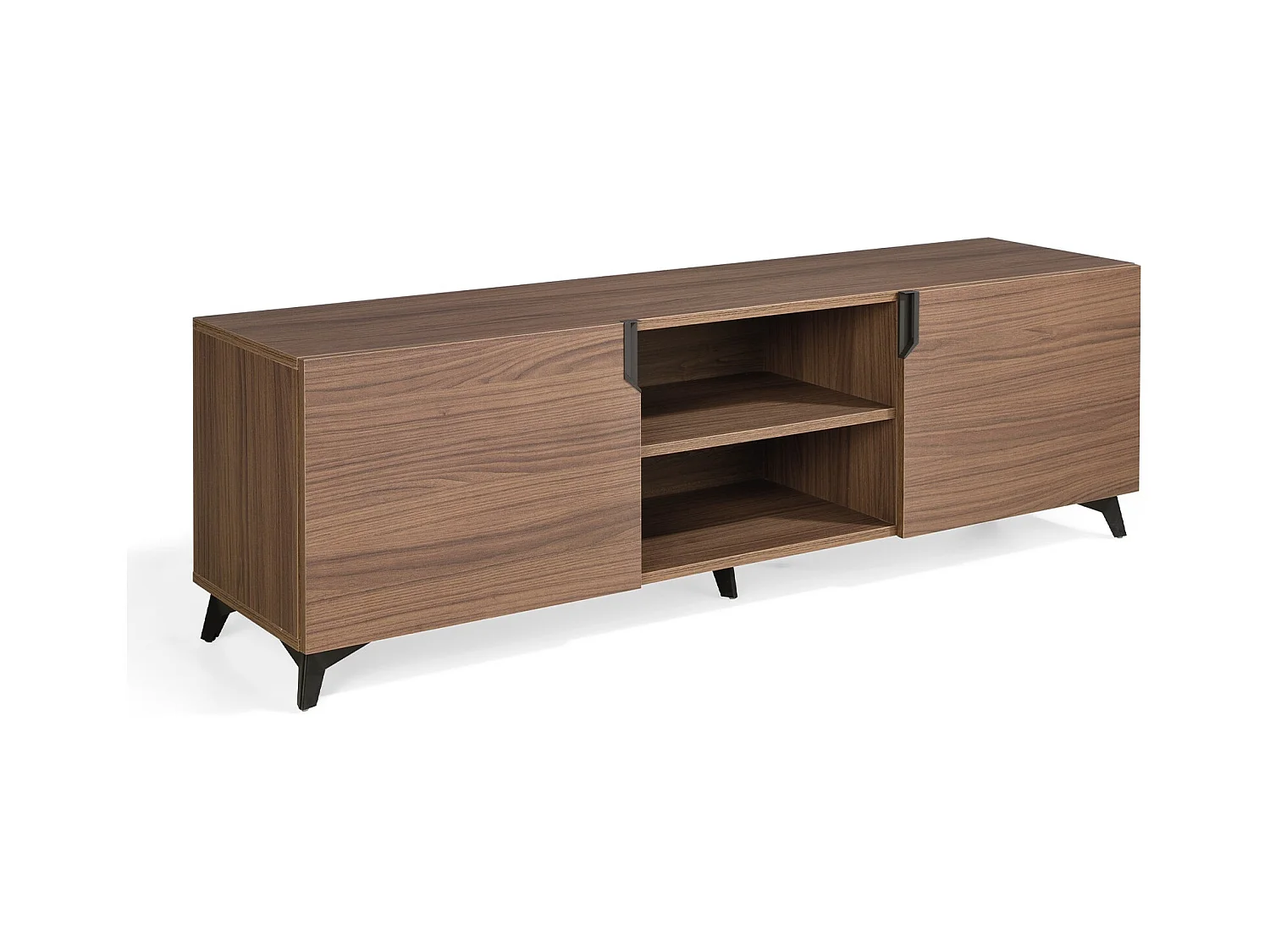 Mueble TV Kalieto 2 puertas 2 nichos de madera marrón con patas de acero negro 180 cm