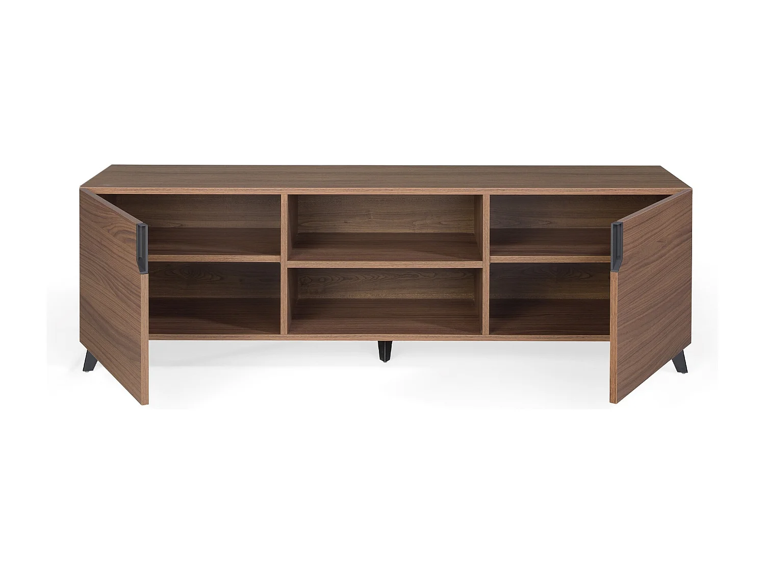 Mueble TV Kalieto 2 puertas 2 nichos de madera marrón con patas de acero negro 180 cm
