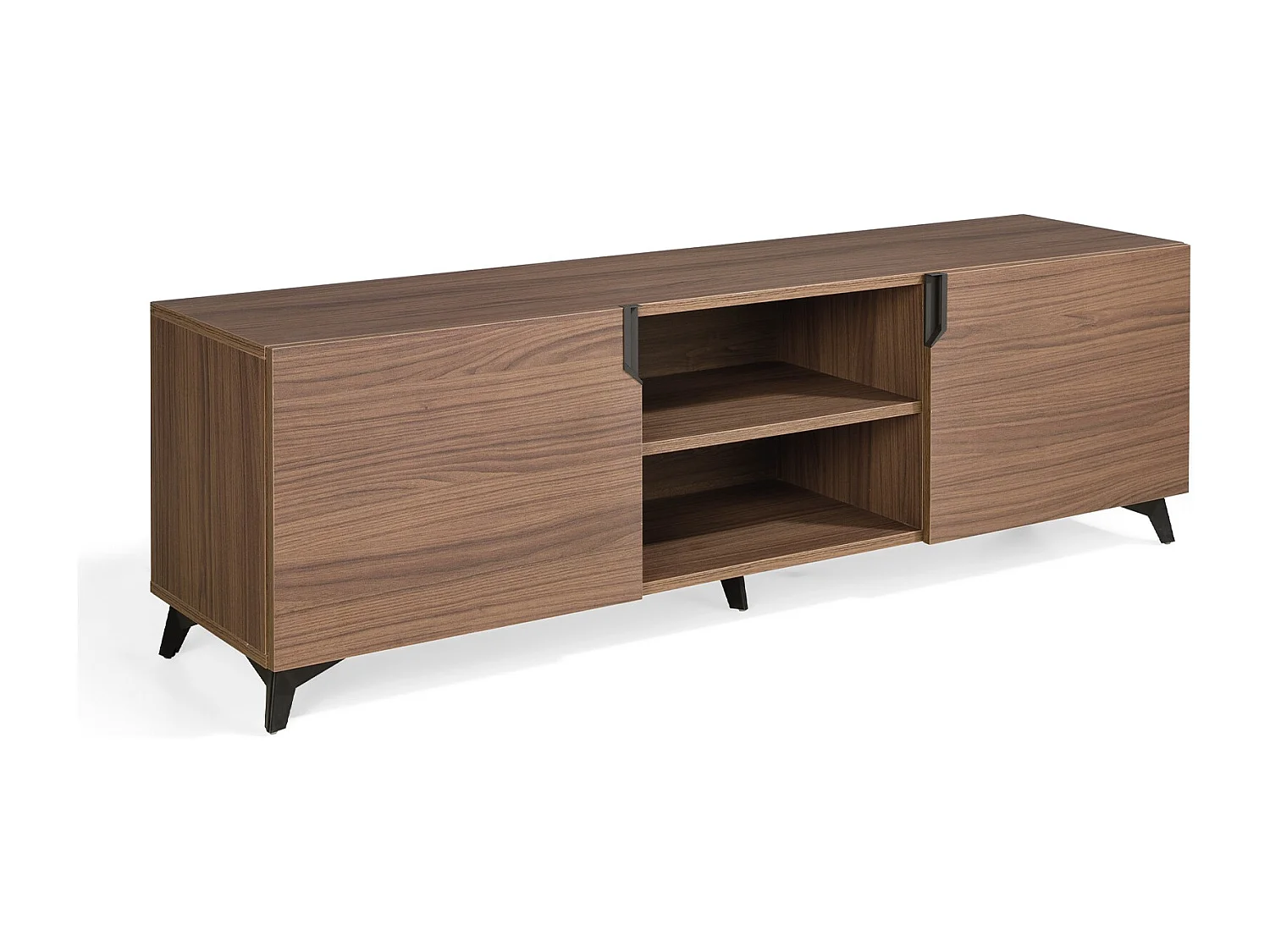 Mueble TV Kalieto 2 puertas 2 nichos de madera marrón con patas de acero negro 180 cm