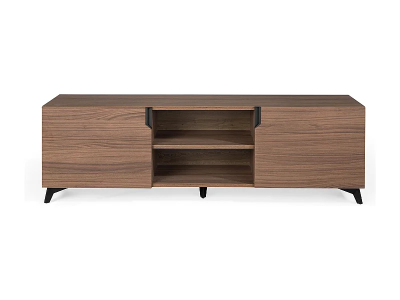 Mueble TV Kalieto 2 puertas 2 nichos de madera marrón con patas de acero negro 180 cm