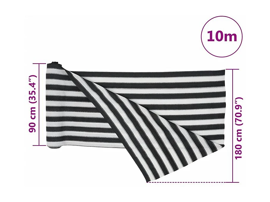Filet brise-vue anthracite et blanc 1,8x10 m PEHD 75 g-m²