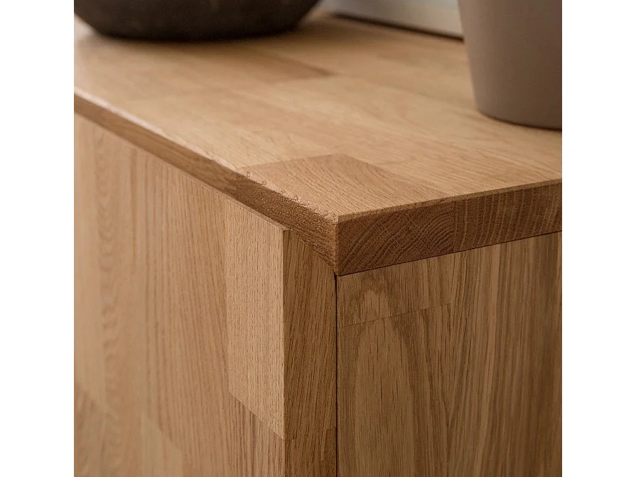 Meuble TV en chêne massif et acier noir 2 portes 4 tiroirs Maury 220cm