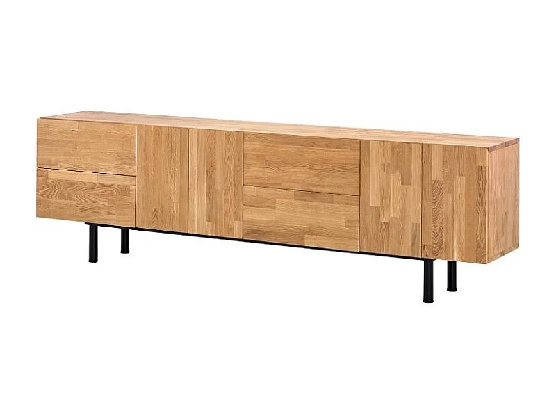 Mueble TV de roble macizo y acero negro 2 puertas 4 cajones Maury 220 cm