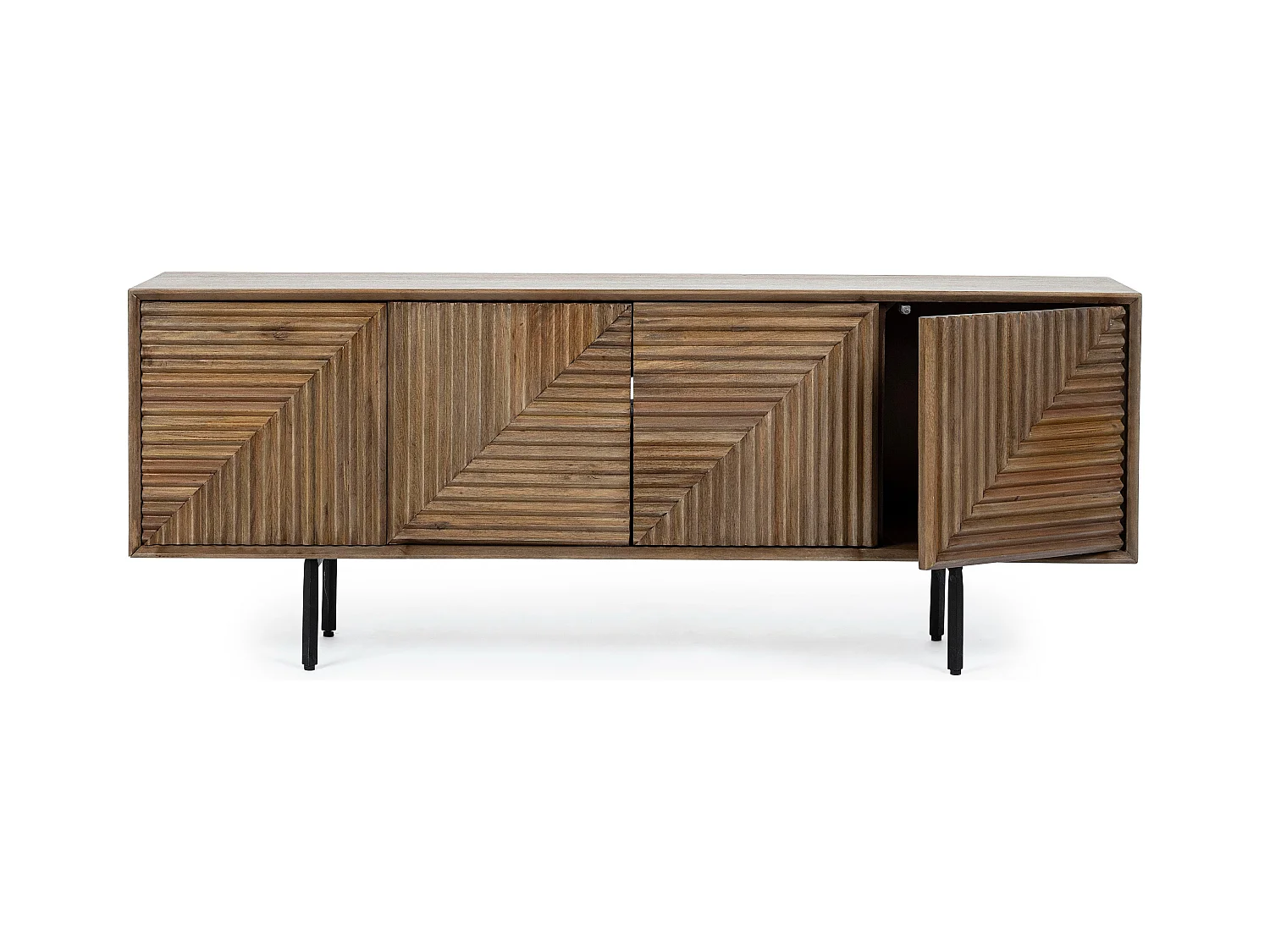 TV-meubel met 4 deuren in natuurlijk massief mangohout Dary 140 cm