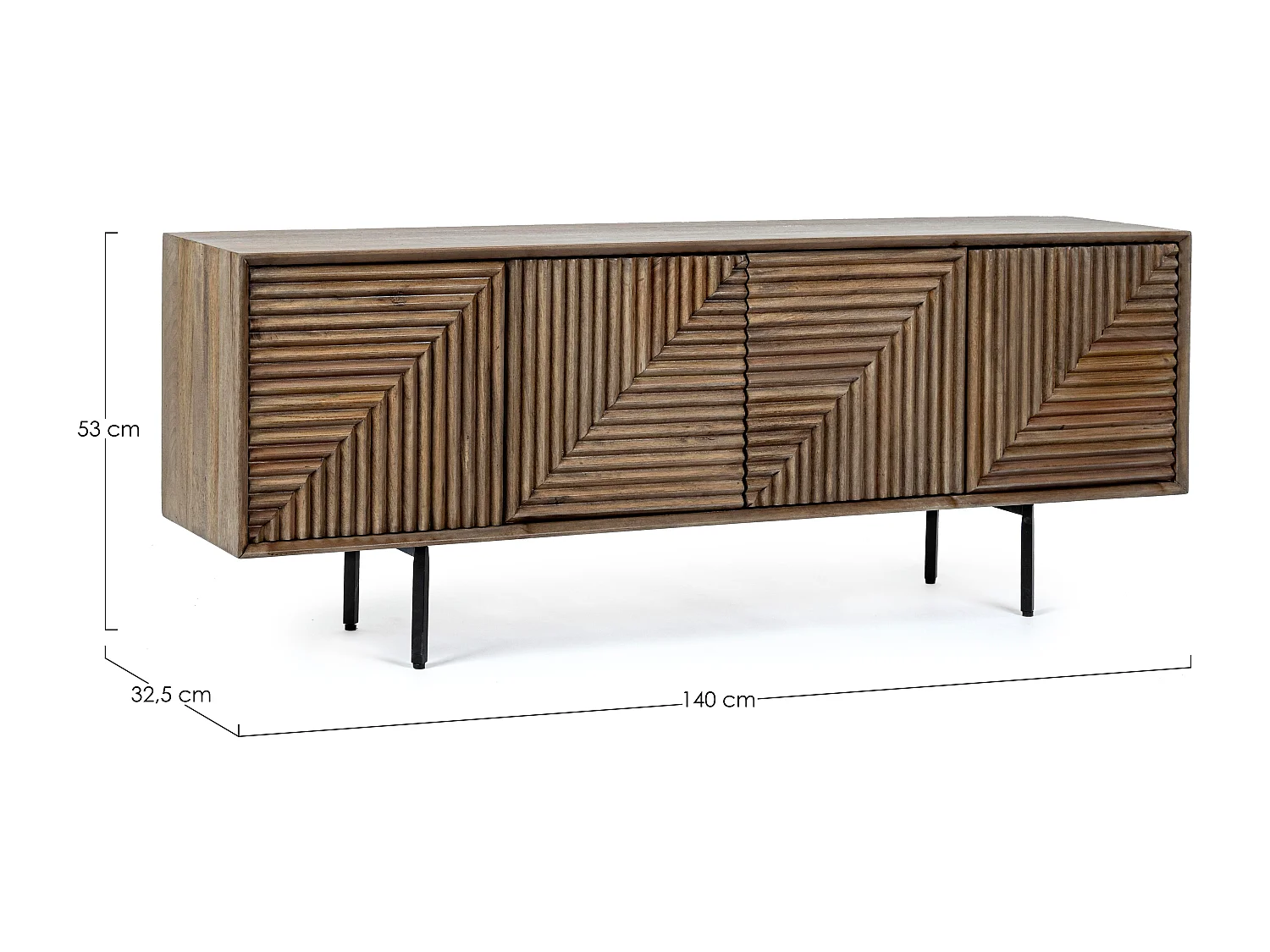 Meuble TV 4 portes en bois massif naturel de manguier Dary 140cm