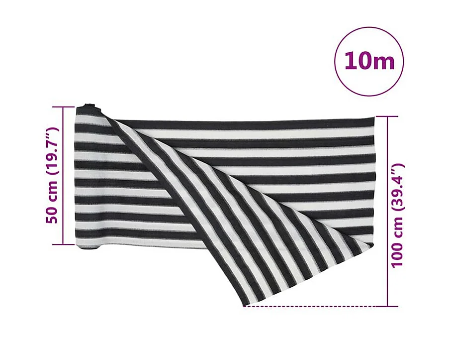 Filet brise-vue anthracite et blanc 1x10 m PEHD 75 g-m²