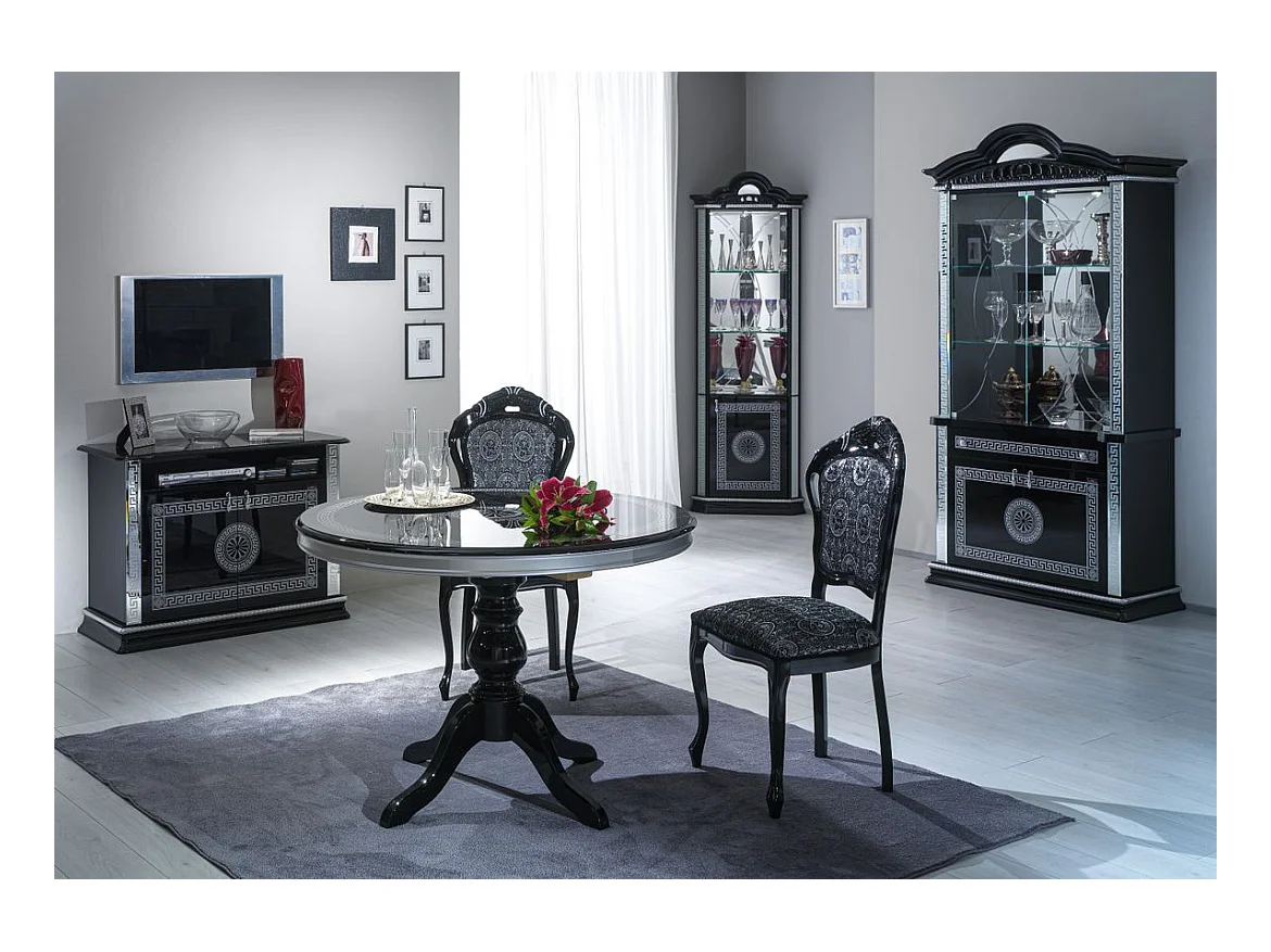 Meuble TV 2 portes 1 niche bois vernis laqué brillant noir et gris Venus 100cm