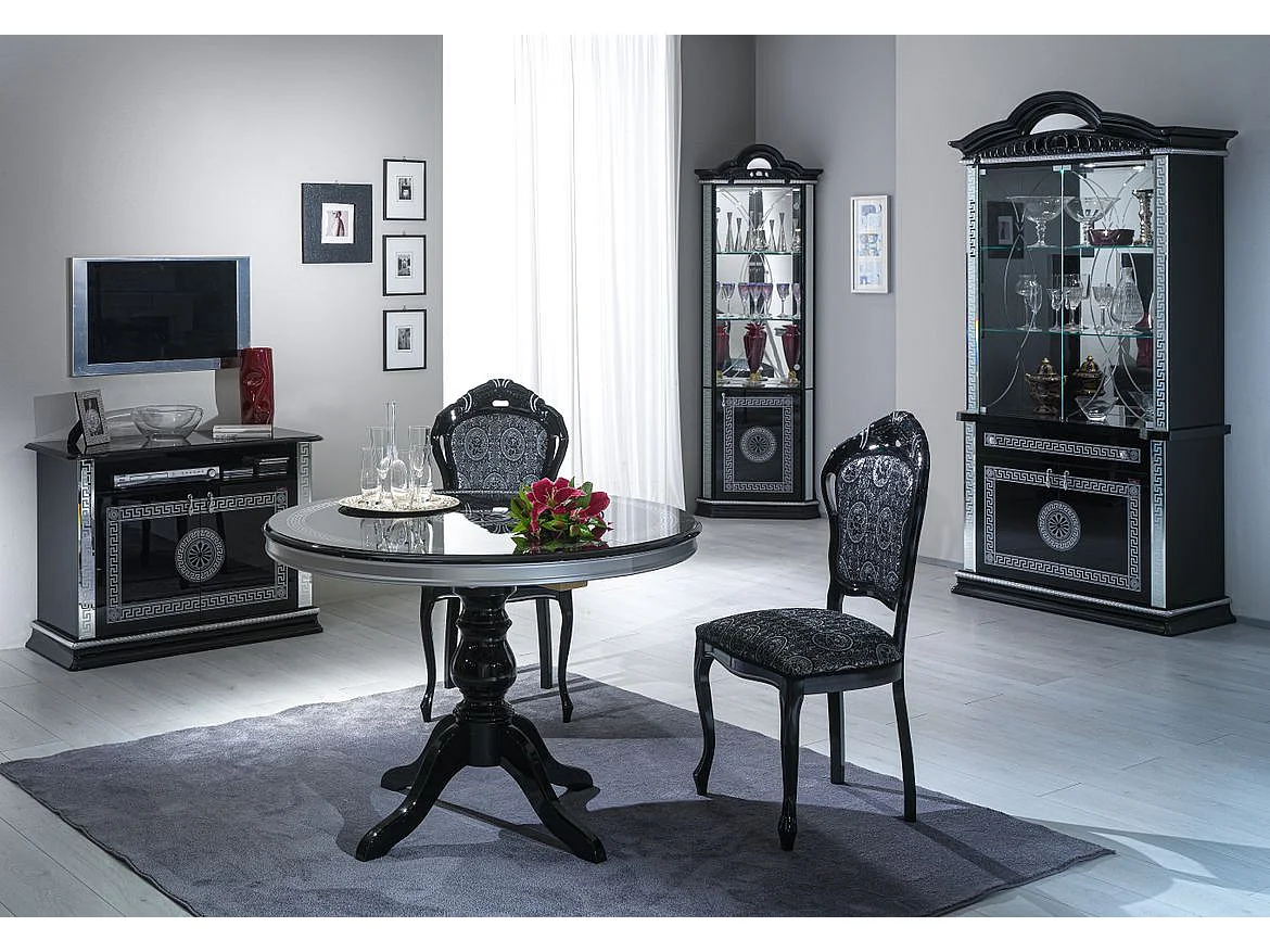 Meuble TV 2 portes 1 niche bois vernis laqué brillant noir et gris Venus 100cm