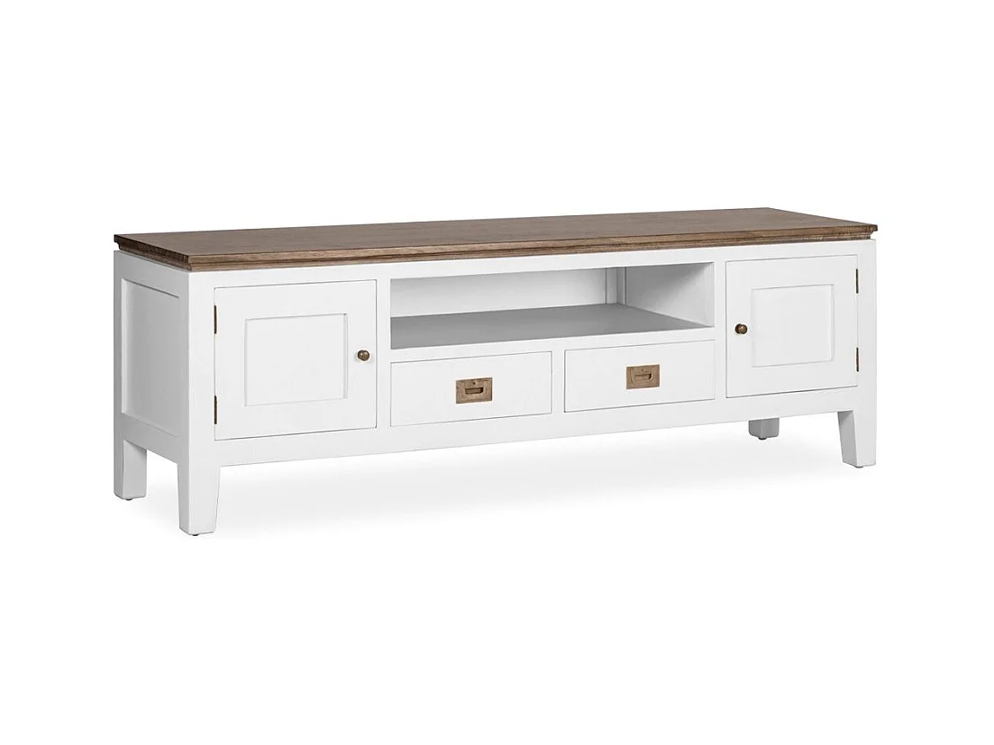 Meuble TV provençal bois massif de mindi blanc et marron Kirest 150cm