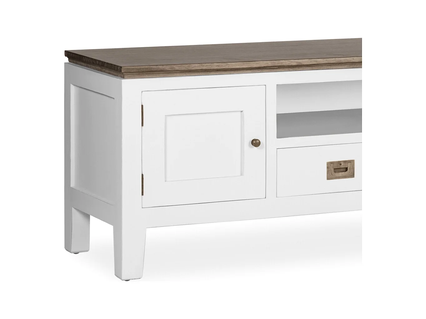 Meuble TV provençal bois massif de mindi blanc et marron Kirest 150cm