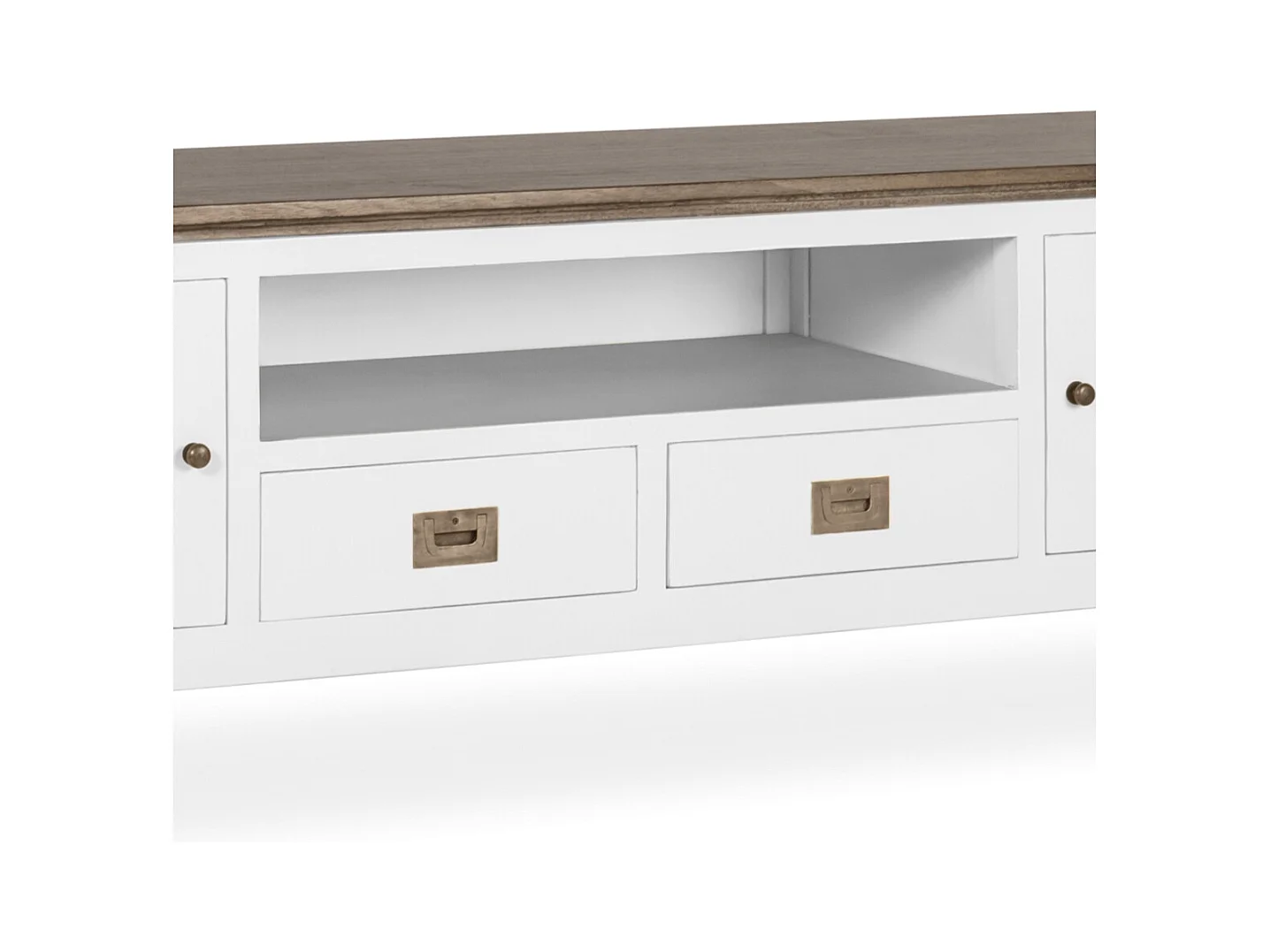 Meuble TV provençal bois massif de mindi blanc et marron Kirest 150cm