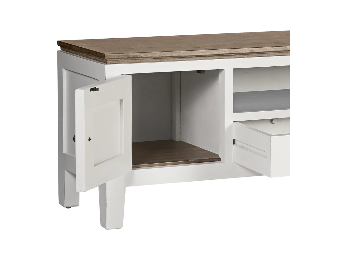 Meuble TV provençal bois massif de mindi blanc et marron Kirest 150cm