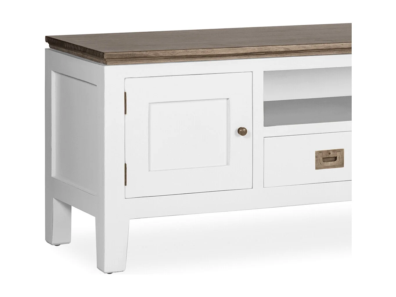 Meuble TV provençal bois massif de mindi blanc et marron Kirest 150cm