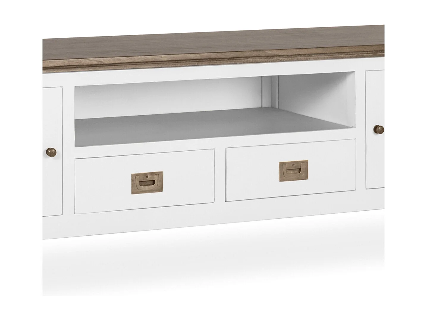 Meuble TV provençal bois massif de mindi blanc et marron Kirest 150cm