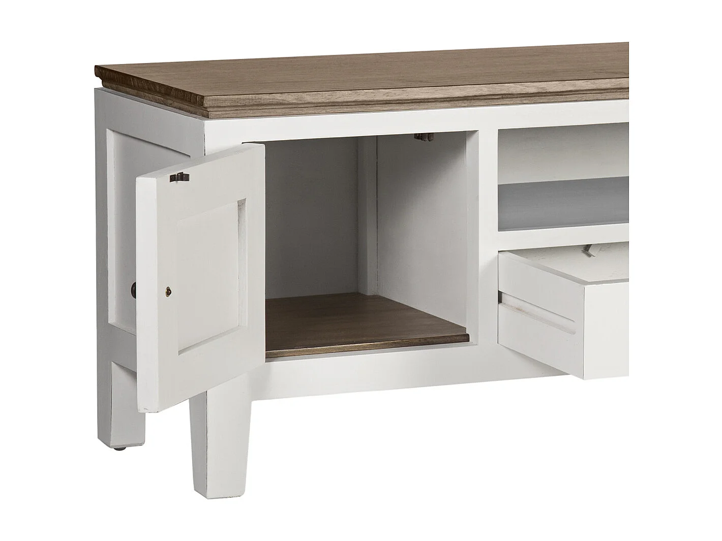 Meuble TV provençal bois massif de mindi blanc et marron Kirest 150cm