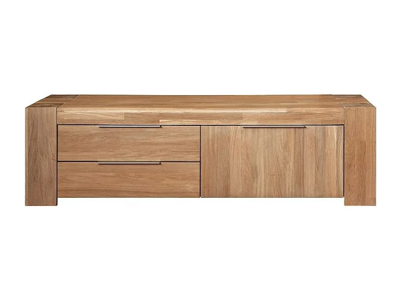 Meuble TV en chêne massif 1 porte 2 tiroirs Nordo 168cm