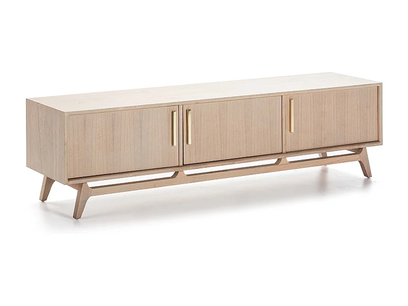 Mueble TV 3 puertas de madera maciza clara 160 cm