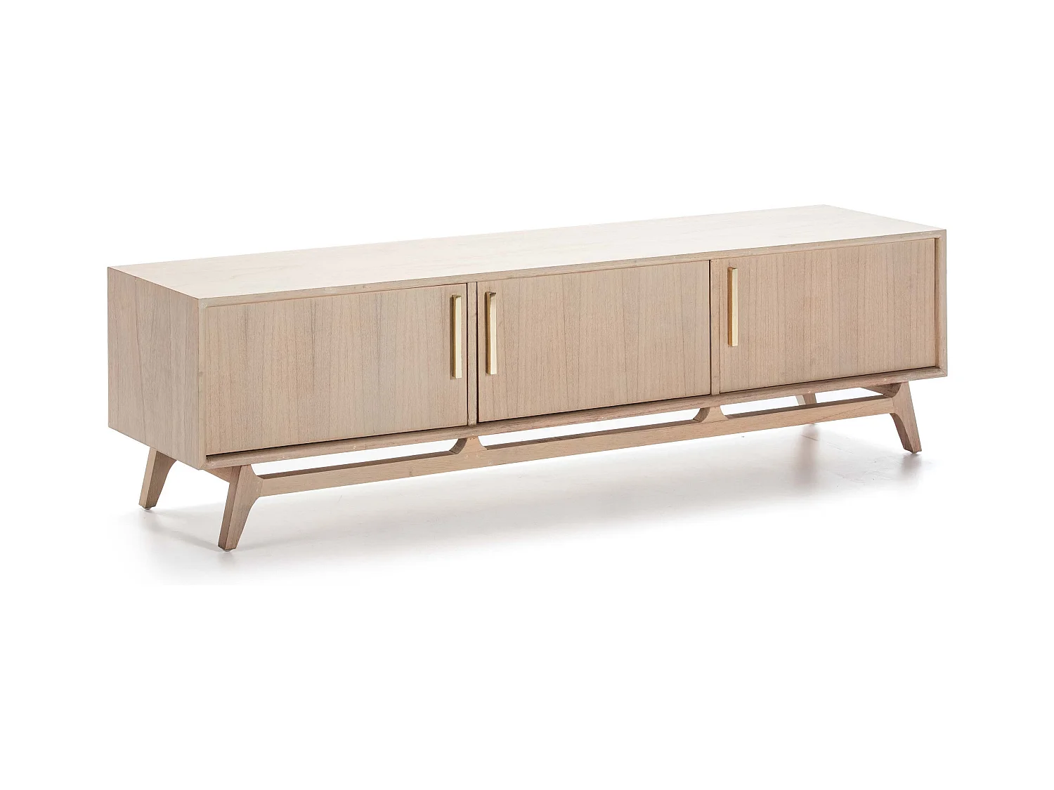 Mueble TV 3 puertas de madera maciza clara 160 cm