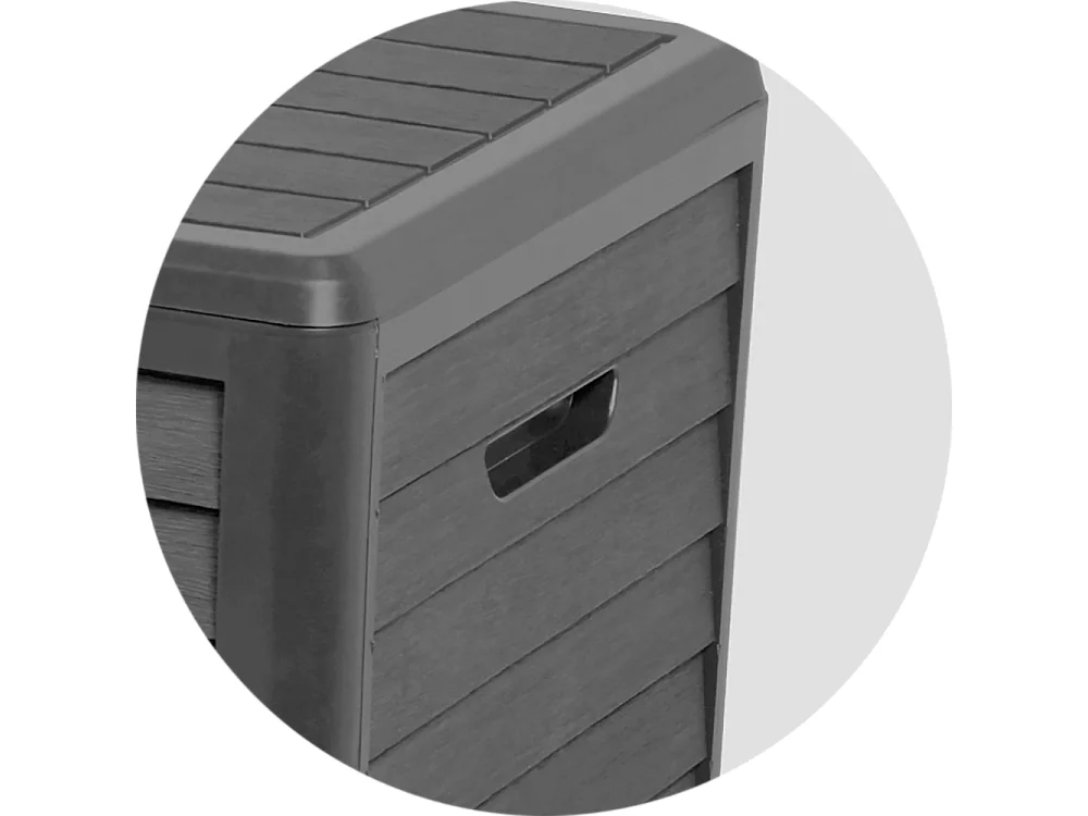 Gartenbox Baya 420L aus dunkelgrauem Kunststoff zur Aufbewahrung von Gartengeräten und -produkten