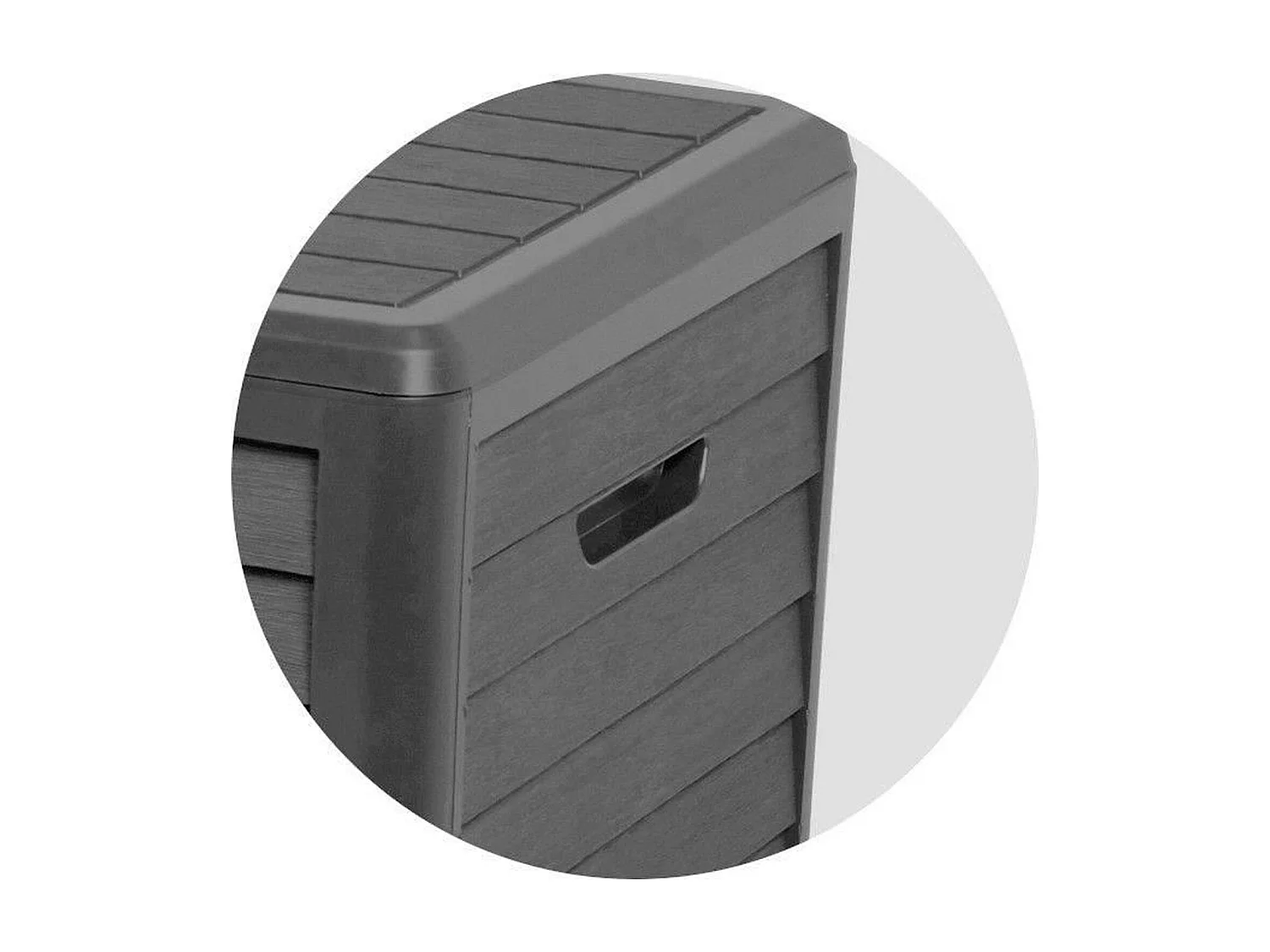 Gartenbox Baya 420L aus dunkelgrauem Kunststoff zur Aufbewahrung von Gartengeräten und -produkten