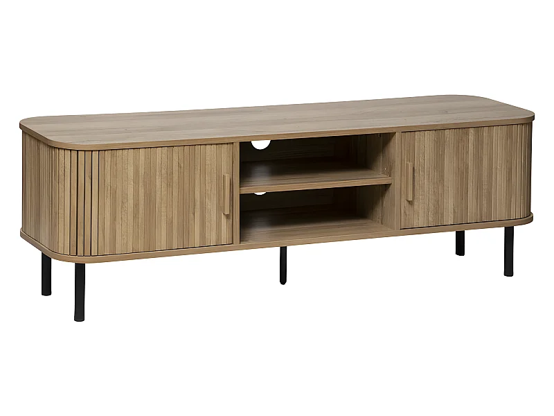 Meuble TV en bois MDF naturel et acier coloris noir - Longueur 80 x Profondeur 40 x Hauteur 53 cm